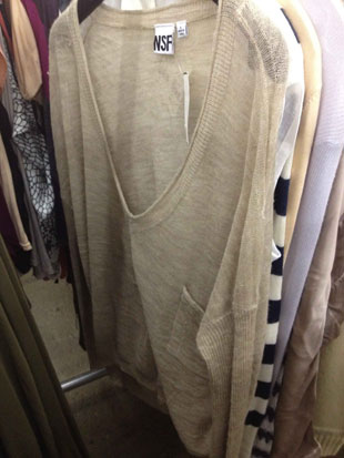 NSF Deep Plunging V-Neck Oatmeal Boyfriend Sweater in Size L ($109)