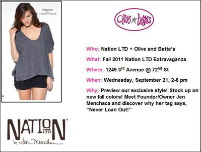 Nation LTD Designer Jen Menchaca at Olive & Bette's: 9/21