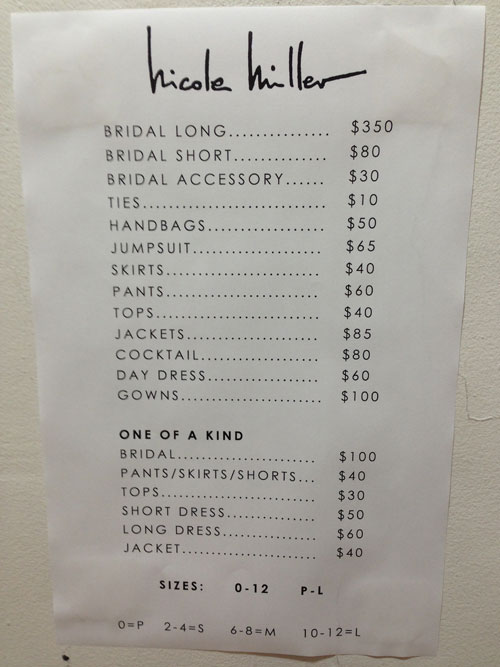 Nicole Miller Sample Sale Price List