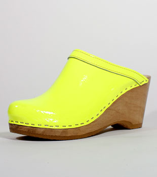 No.6 Old School Clog on Wedge Base in Neon Patent (now $150)