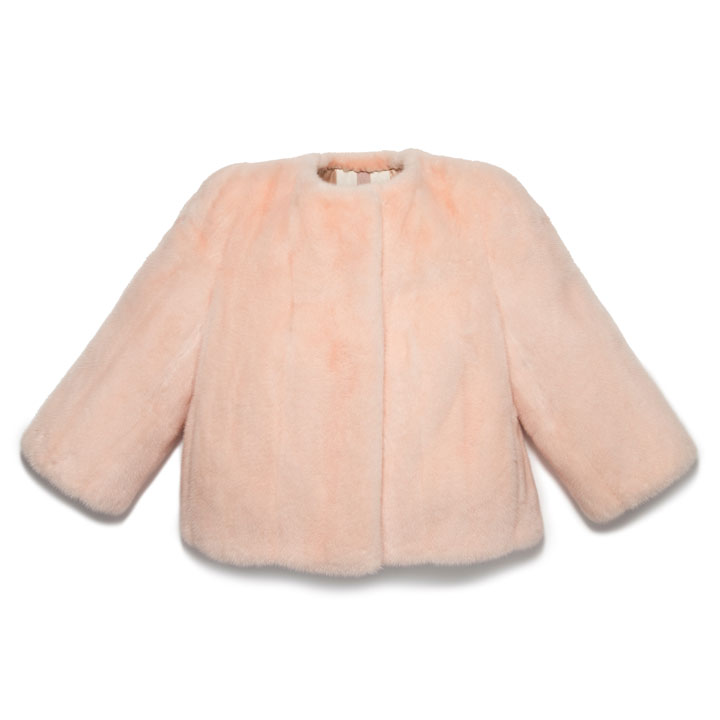 Blush dyed female mink bateau neck crop jacket.