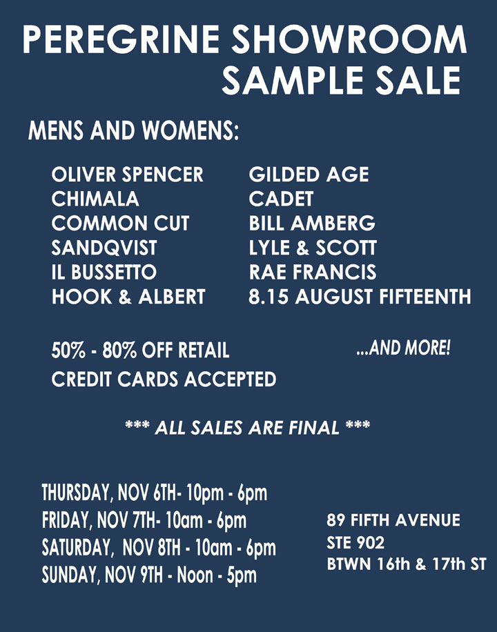 Peregrine Showroom Fall/Winter 2014 Sample Sale