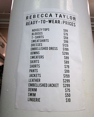 Rebecca Taylor Sample Sale Price List