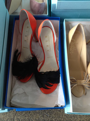 Something Bleu’s eye catching Carnation and Black Feather Heels ($100)