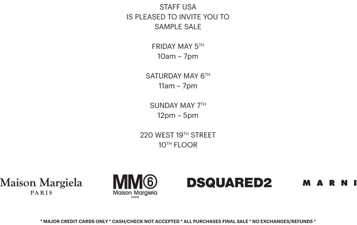 Maison Margiela, MM6 Maison Margiela, Marni & Dsquared2 Sample Sale