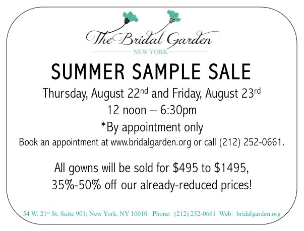 The Bridal Garden Summer Sample Sale