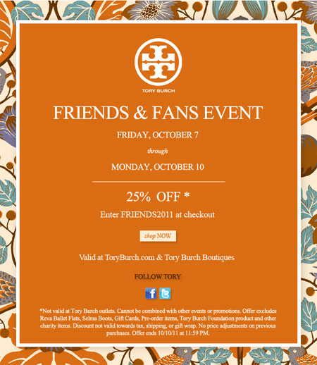 Tory Burch Friends & Family Event: Thru 10/10