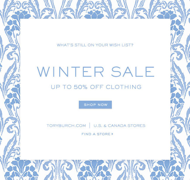 Tory Burch Clothing New York Winter Retail Sale 