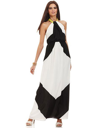  Vince Camuto Dress, Sleeveless Colorblocked Halter-Neck Maxi