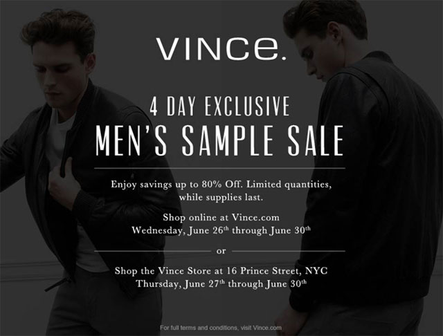 Vince Men's Only Sample Sale