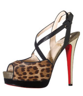 Christian Louboutin leopard pony hair and gold embossed leather sandal