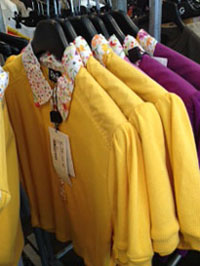 Cropped Mini Shirt w/ Flowered Collar in yellow, purple or pink ($70) 