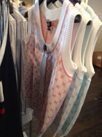 Gilet Cropped Button Down Sweater Vest in light pink and blue ($70)