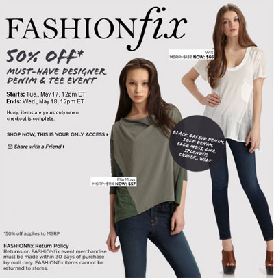 FASHIONFix: 50% off Designer Denim & Fashion Tees 5/17 - 5/18