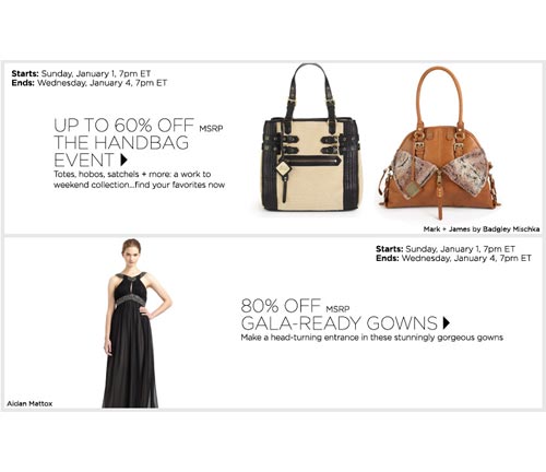 80% off Extravagant gowns for night and 50-60% off Great bags for day: Through 1/4