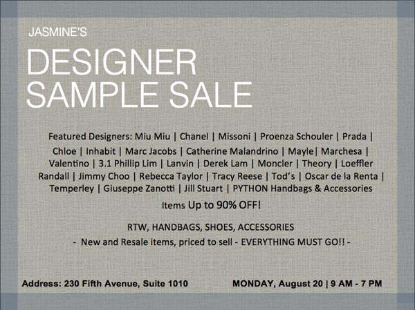 Designer Sample Sale