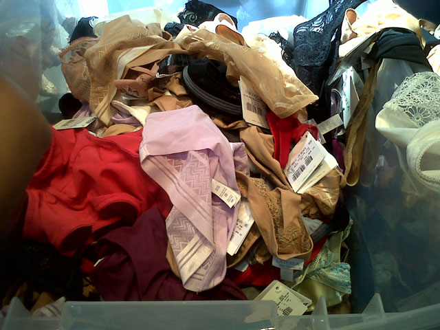 Bin of undies at the La Perla Sample Sale