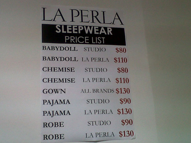 La Perla Sleepwear price list