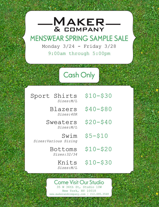 Maker & Company Spring Sample Sale