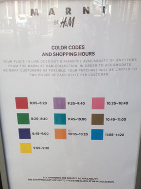 Color-coded bands provided you with a said 15-minute shopping time, increments that lasted up until 11:20AM