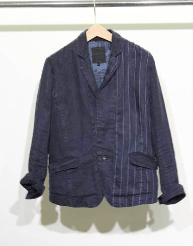 Indigo Dyed Striped Linen Jacket in Navy: $105 (orig. $510)