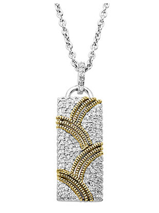 LORD & TAYLOR  Sterling Silver with 14Kt. Yellow Gold  Diamond Pendant Necklace