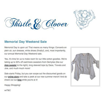 Up to 30% off at Thistle & Clover 5/27 - 5/30