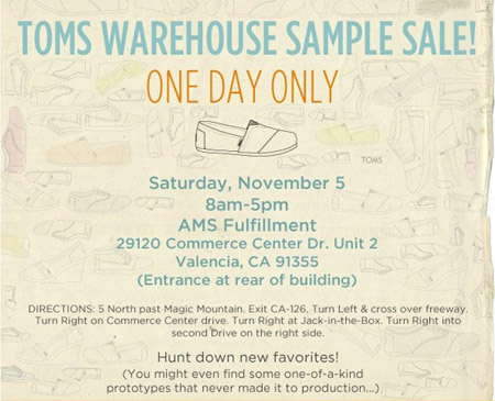 Toms Warehouse  Sample Sale