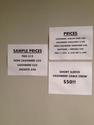 White + Warren Sample Sale Price List