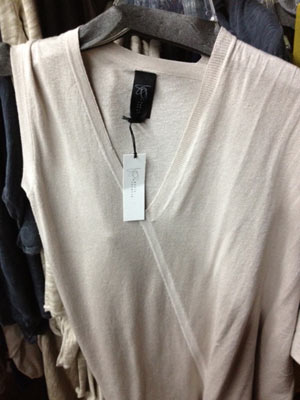 Zero + Maria Cornejo Lima Tunic Silk Cotton Cashmere Top in Funghi was part sleeveless and part draping sleeve ($150)