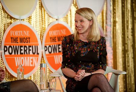 YAHOO CEO Marisa Mayer speaks with Pattie Sellers of Fortune Magazine at the the Fortune Most Powerful Women Dinner