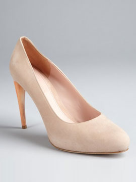 Alexander McQueen beige suede curved heel pumps