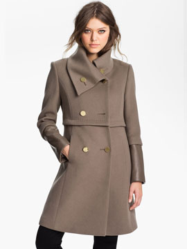 Elie Tahari Leather Trim Wool Coat