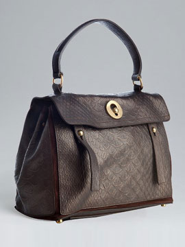 Yves Saint Laurent brown crocodile embossed leather 'Travel Muse 2' top handle tote