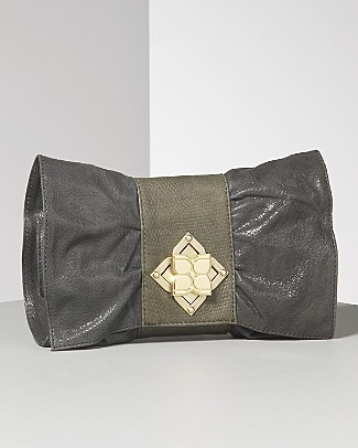 bcbg leather bow clutch