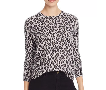 AQUA Cashmere Leopard-Pattern Cashmere Sweater