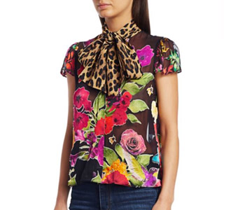 Alice + Olivia Jeanie Floral & Leopard Print Silk Blend Blouse