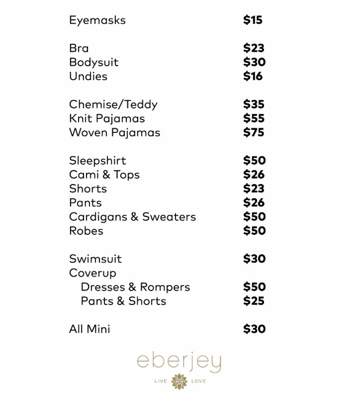 Eberjey price list