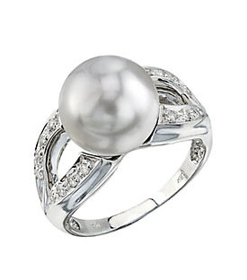 Splendid Pearls 18K 0.22 ct. tw. Diamond & 10mm South Sea Pearl Ring